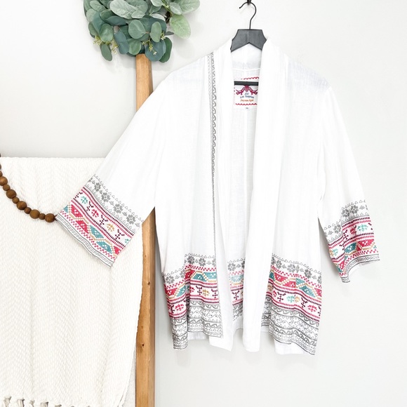 Johnny Was Sweaters - Johnny Was JWLA | Embroidered Draped Linen Cardigan Jacket